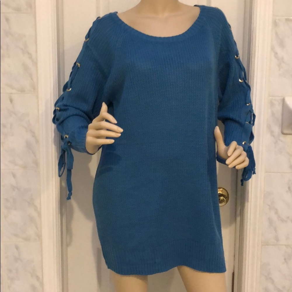 GIRLY & FLIRTY WINTER BLUE SWEATER DRESS - Picture 5 of 8